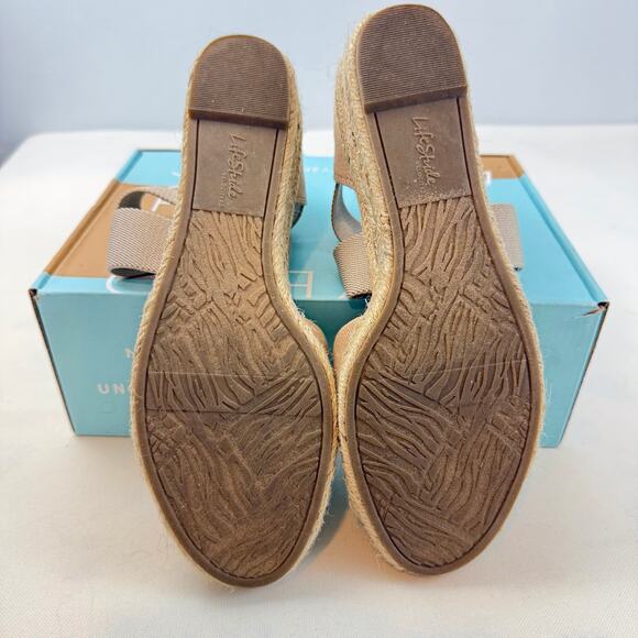Lifestride 2.0 Keaton Tan Wedge Espadrilles 8M Slip On Comfy Elastic Straps - Picture 9 of 16
